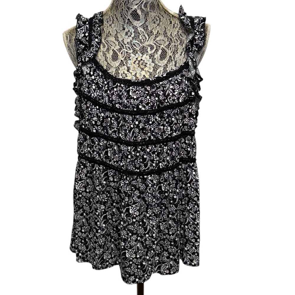 Maurices Black and White Relaxed Ruffled Tank Top. Feminine. Flowy. Ruffles
